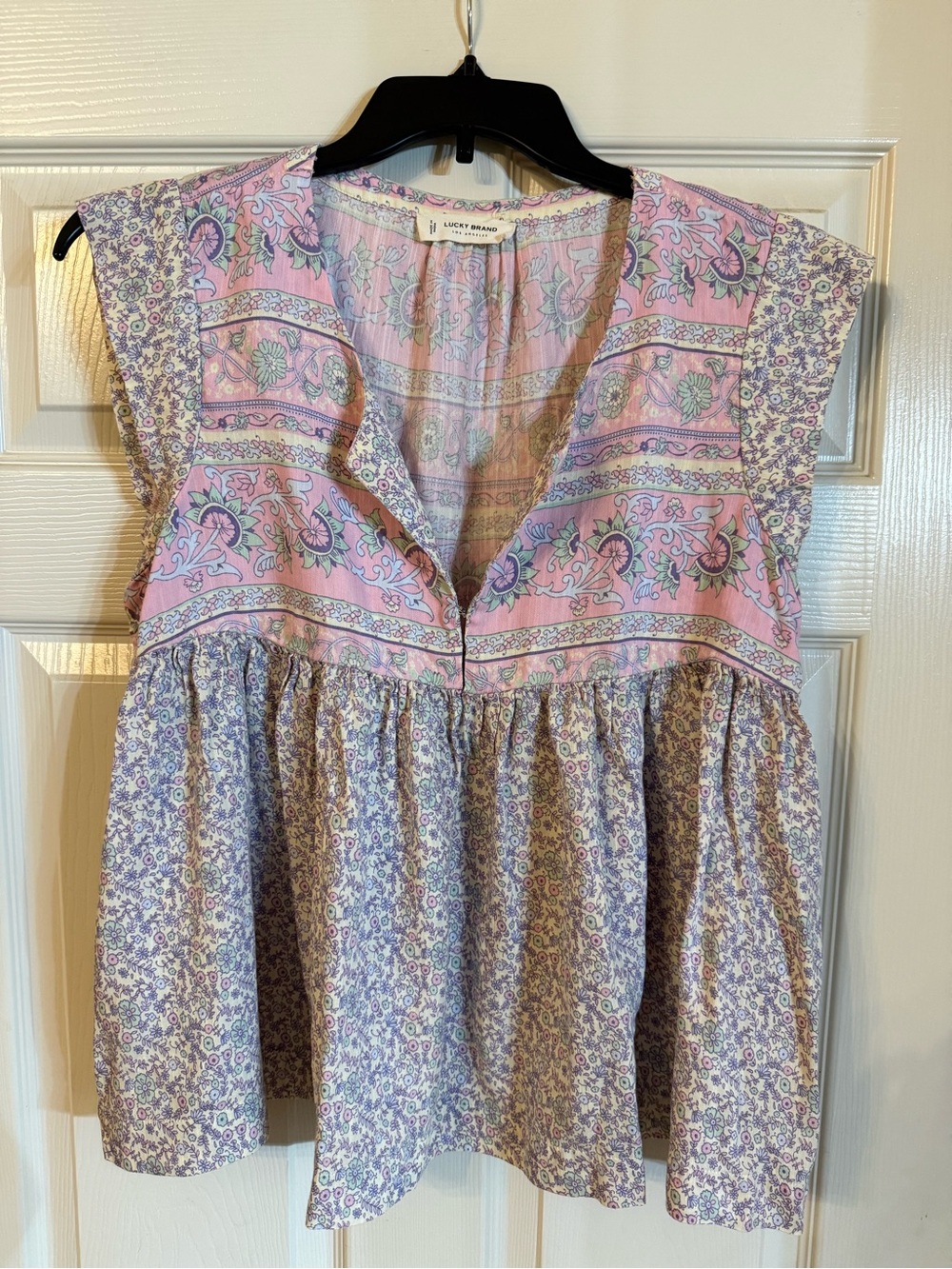 Lucky Brand Pink & Lavender Floral Peplum Sleeveless Top